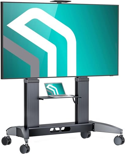 ONKRON Mobile TV Stand on Wheels for 70-110 Inch Screen, Professional Heavy Duty TV Floor Stand up to 130 kg - Movable TV Stand with Shelf Max VESA 1000x600/Aluminium Stand for TV Tall TS2821-B Black