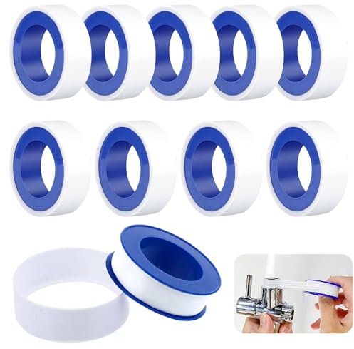 Pizsieat 10 Rollen Teflonband Gewindedichtband,Teflonband Pool 15mm*10m Wasserdichtes Teflon Tape für Pool, Küche, Rohren, Wasserhähnen, Duschen und Badewannen(Weiß)