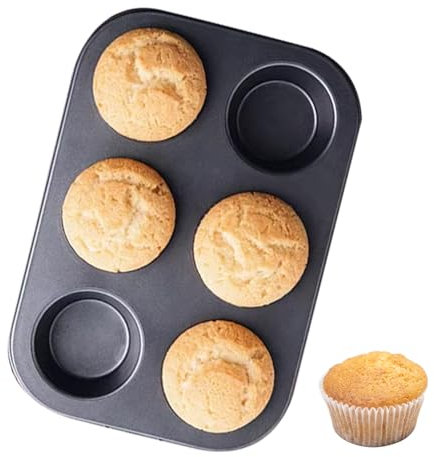 Tissting Kaiser Muffinform 6 Tassen 6,5cm Loch Antihaftbeschichtet Kohlenstoffstahl Muffin Cupcake Backblech, Mini Muffinformer Muffinblech für Brownies Kuchen Pudding