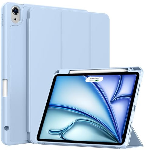 BFGTSJF Hülle für iPad Air 11 Zoll M2 Hülle 2024, iPad Air 5./4. Generation 10,9 Zoll 2022/2020 mit Stifthalter, Auto Schlafen/Wachen, Stoßfeste Weicher TPU Schutzhülle for iPad Air 6/5/4, Hellblau