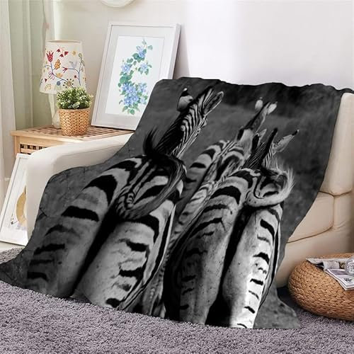 Kuscheldecke Flauschig Decke 220x240 Wildes Zebra Warm Flanell Fleecedecke Grau für Sofa und Bett, Weich Gemütlich Wohndecke als Couchdecke Tagesdecke Kniedecke