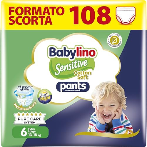 Babylino Sensitive Cotton Soft Windeln Größe 6, Pants XL (13-18 kg), 108 Stück
