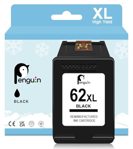 Penguin 62 XL Druckerpatronen für HP 62XL Schwarz für OfficeJet 5740 5742 5744 200 250 für Envy 5548 5640 5646 7640 5545(Schwarz) Wiederaufbereitete Patronen für HP 62