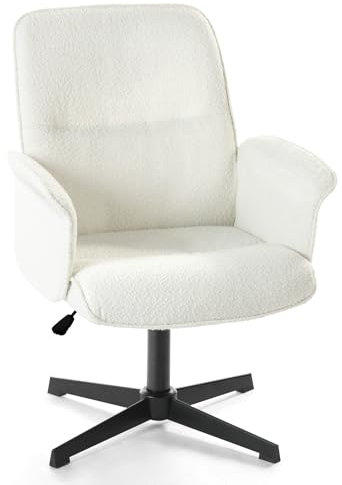 39F FURNITURE DREAM Office Chair Scandinavian Ergonomic Armchair 360° Swivel Height Adjustable Boucle Fabric Soft Fabric, White, 66x63x82-94cm