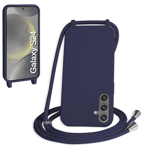 WenBaby Handykette für Samsung Galaxy S24 Hülle mit Band,Handyhülle mit Schnur zum Umhängen Silikon Seil Necklace Schutzhülle mit Kordel Tasche Case TPU Bumper für Galaxy S24- Marineblau