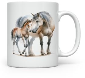 MAXIKIWI - Tasse à café ou à thé en céramique lisse et durable pour la maison ou le bureau – Parfait pour toutes les occasions – Thème chevaux aquarelle 3–300 ml