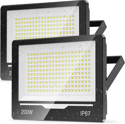 TOPAUBUB Spot Projecteur LED Extérieur 200W 2 Pièce - 20000LM 6500K Blanc Froid Lampe Phare LED Exterieur IP67 Etanche Eclairage Halogene Extérieur pour Terrasse,Jardin