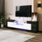 MSMOK Elegante mueble de TV de 200 cm, iluminación LED, muebles de sala de estar. Diseño moderno. Elegante superficie de cristal. (blanco y negro + aglomerado)