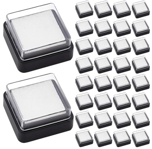 Pluuttiem 30 Stück Leere Stempelkissen Ohne Tinte, Mini-Stempelkissen mit Fingerabdruckschwamm, Schwarzer, Schnelltrocknender Schaumstoff, Unbedruckte Kissen