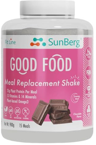 Sunberg Good Food Protein Powder - 900g Chocolate Flavour Meal Replacement Vitamins & Minerals 25g Plant Based Protein Shake -Gluten Free Vegan Blend 15 Servings