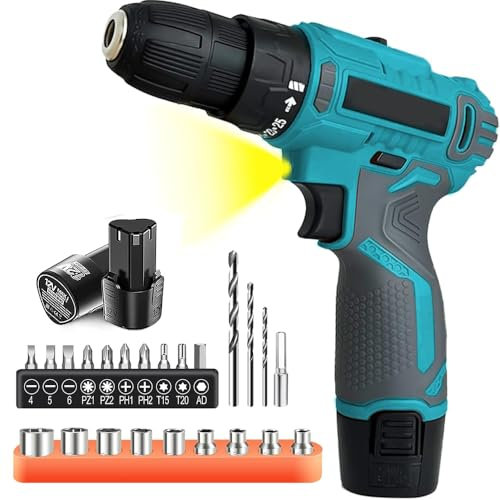 Akkuschrauber, 12V Akku Bohrschrauber Set, 25+1 Akkubohrer 45Nm Drehmoment Max mit 3000mAh Akku, 17tlg Zubehör und Tragetasche, 10mm Bohrfutter, 2-Gang, LED-Licht, Klein Akku Schrauber