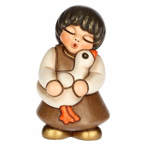 THUN, Bimba con Oca in Ceramica di Alta Qualità, Collezione Presepe Classico, Statuine per Presepe di Natale da Collezione, 3,6 x 3,6 x 6,2 cm