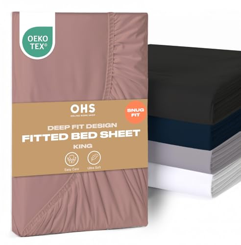 Brentfords Deep Fitted Sheet King Size, Deep Pocket 12 Inch (30cm) Easy Care Soft Microfibre Fabric Shrinkage & Fade Resistant Plain Dyed Bottom Sheet, 152 x 200cm Blush Pink - 1 Pack