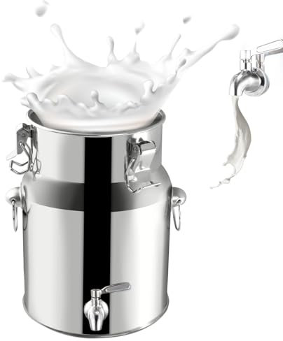 AIZYR Milchkanne Aus Edelstahl Milchkanne mit Versiegeltem Deckel und Zapfhahn, Milcheimer Weineimer Tragekanne Zur Aufbewahrung Von Milch Und Wein,5L