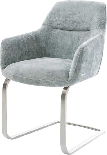 DELIFE Schwingstuhl Pejo-Flex Freischwinger flach Edelstahl Chenille Pastellblau Taschenfederkern