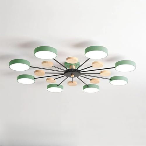 Moderne Acryl LED Deckenleuchte Runde ﻿Ø110CM Nordische Deckenleuchte Holz Dekoration Einfache Kronleuchter Kreative Dimmbare Deckenbeleuchtung für Wohnzimmer Esszimmer (Grün,8 Lichter 96W)