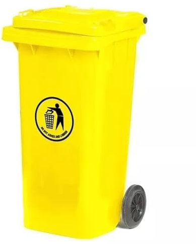 DUAS Outdoor Wheelie Bin Trash Can Large 100L & 120L EN840 Certified Rubbish Waste Dustbin with Lid, Rubber Wheels, and Steel Axle – Durable for Home Workplace and Commercial Use (Yellow, 100L)