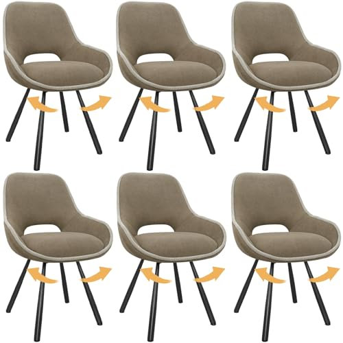 ANVOFONG Esszimmerstühle 6er Set,180° Drehstuhl,Stühle Esszimmer mit Armlehnen Rückenlehne,Esszimmer Wohnzimmer Stuhl,Dickes Schaumstoff-Kissen Polsterstuhl,Braun
