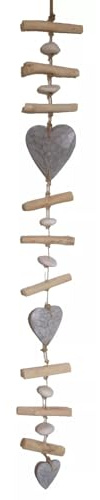 Generisch Deko Hänger - 3 Herzen aus Holz - Wanddeko Treibholz-Look Höhe 100cm Landhausstil Mobile Holzherz grau Wandhänger
