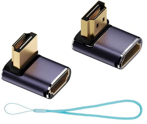 8K HDMI 90 Degree Adapter Up&Down Angle Right 48Gbps HDMI Male to Female Adapter with LED Working Indicator Support 8K@60Hz / 4K@120Hz for Mobile Phonetablet Laptop DVD TV Monitors PS5(2 Pack)