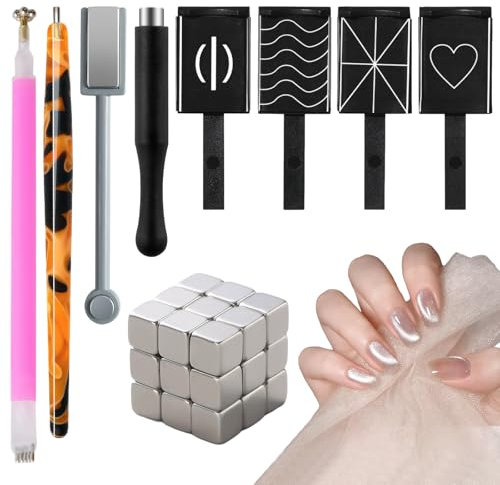 ExcellaElite 35 Pcs Cat Eye Gel Nail Polish Magnet, Including 27 Magic Cube Magnetic Blocks, Easy to Use, Suitable for Personal DIY Nail Salon