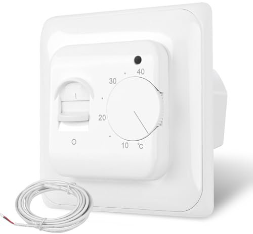 CNBINGO Drehknopf Digitaler Raumthermostat Unterputz mit Fühler, Geeignet für alle Arten von elektrischen Heizsystemen, einschließlich elektrischer Fußbodenheizungen in Wohngebäuden, Weiß