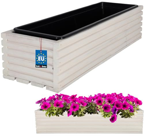 KOTARBAU® Blumenkasten aus Holz 64x20cm mit Innentopf Balkonkasten Weiß Balkontopf Blumentopf Pflanzkübel Holzblumentopf Blumenkasten Blumenkübel Outdoor Balkon Garten Terrassen Kasten mit Einsatz