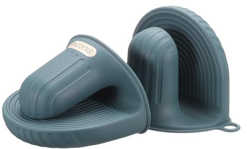 sourcing map 2 Pcs Silicone Oven Mitts, Heat Resistant Mini Oven Gloves Silicone Pot Holders Mini Finger Protector Cooking Pinch Grips for Air Fryer Kitchen Cooking & Baking, Blue