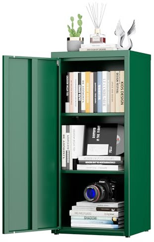 SUPEER Metall Aktenschrank Büro mit Einzeltür,Ordnerschrank 88x40x35 cm, 2 höhenverstellbare Ablagen,Robustes Metallspind für Dokumente, Akten & Bürozubehö(grün)
