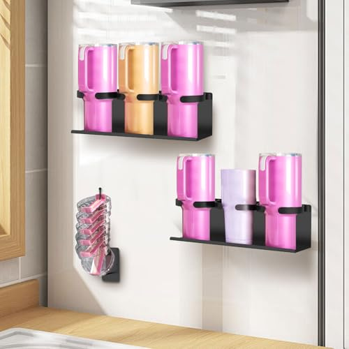 Gatphy Kohlenstoffstahl Magnetischer Tassenhalter Platz sparend Umzugbarer Kühlschrank -Rack mit Deckelhalter für Küchenkühlschrank(B)