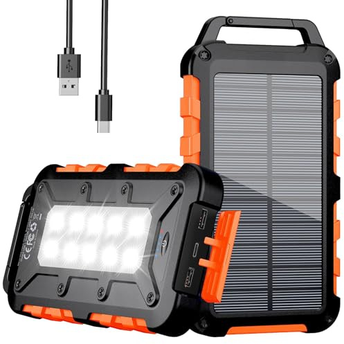 Solar Power Bank 26800mAh, PD15W USB C Portable Solar Charger Fast Charging External Battery Pack with 3 Outputs 2 Inputs and LED Light for Outdoor Phone Tablets and More (Gray)