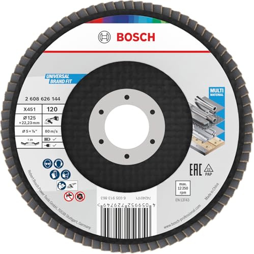Bosch 15x X451 Flap Disc, G80, G120 | for Steel, Aluminium, Grit 120, Professional Accessory Small Angle Grinder