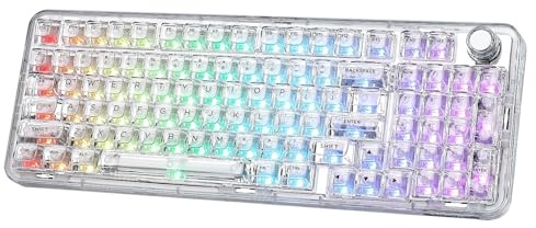 YUNZII X98 QMK/VIA Kabellose Mechanische Tastatur (White, Crystal Switch) | BT5.0/USB-C/2,4 GHz,1800 Layout mit Nummernblock,Transparent Tastatur, Vorgeschmierte Schalter, RGB für Wins/Mac/Gaming