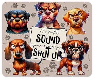 Funny Animals Fabric Mouse Pad 5mm Rectangle – Sarcastic Gift for Desk, Office & Home, 196×235 mm (Angry Dog)