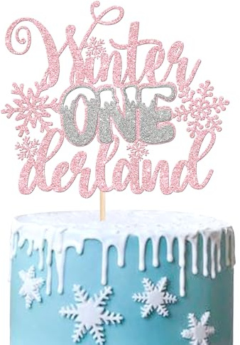1 Packung Schneeflocke Geburtstag Tortendeko Winterdeko Winter One Derland Cake Topper Wonderland Schneeflocken Geburtstag Kuchen Deko für Winter Frozen Thema Baby Dusche Kuchen Deko Rosa