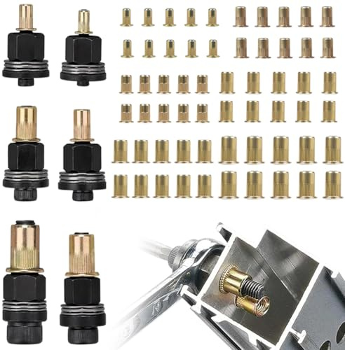 6 Stück Nietmutternzange Set, Einpressmuttern Nietenzange Nietmuttern Nieten Set für M3 M4 M5 M6 M8 M10 mit 60 Stück Muttern für Nietmuttern Werkzeug Manuelle Nietmaschine, Nietmutter Pistole Werkzeug