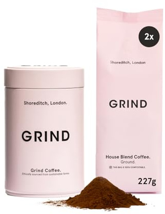 Grind Coffee Tin Bundle – 2x 227g of Ground Coffee with Storage Tin – 100% Arabica – Suitable for All Bean to Cup Machines – Medium Roast – Specialty Grade – Gift for Coffee Lovers