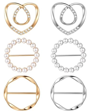 6 Stück T Shirt Clips Schal Ring Clip Damen Metall Gürtelschnalle Seidenschal Ring Kleidungs Eckknopf Schalring Tuchring T Shirt Krawattenklammern Hemd Taillenmieder Clips Kleidungsring Wickelhalter