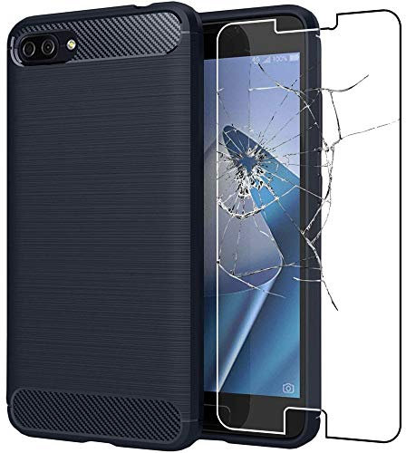 ebestStar - Cover per Asus Zenfone 4 Max ZC520KL, Custodia Protezione Carbonio Design, TPU Morbida Antiurto, Blu scuro + Vetro Temperato