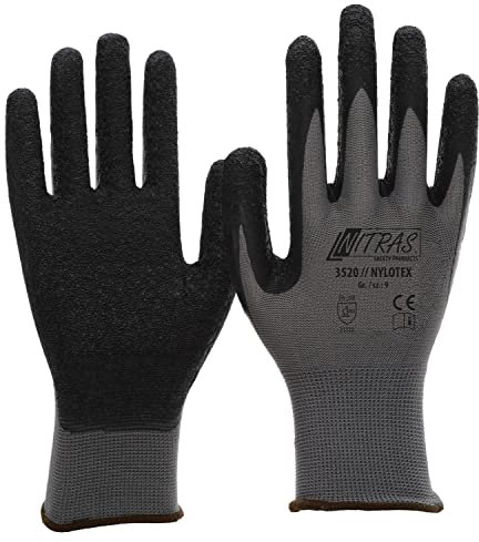 NITRAS Nylotex 3520 Nylon-Latexhandschuhe Arbeitshandschuhe 12 PAAR, Grau/Schwarz, 8/L, 24 Stück (1er Pack)