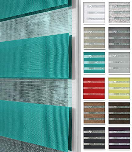 Home-Vision® DuoRollo Klemmfix, Doppelrollo ohne Bohren mit Klämmträgern, DuoRollos für Fenster und Türen (Türkis, B40cm x H150cm)