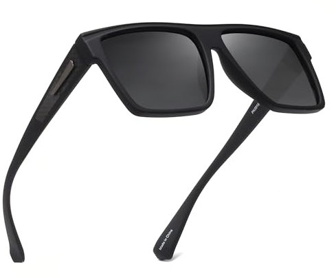 JIM HALO Retro Polarisierte Sonnenbrille Männer Frauen Flat Top Square Brille (Mattschwarzer Rahmen/Polarisierte Graue Linse)