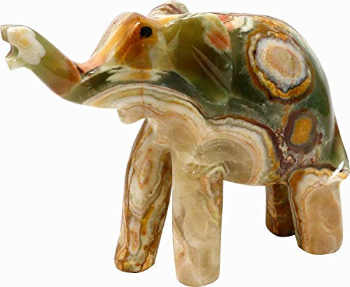 UDIG Elefant aus dem Halbedelstein Onyx Marmor, 10 cm Handarbeit Elephant, Naturstein Gestein
