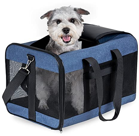 HITSLAM hundebox Faltbar Hundetransportbox Katzentransportbox Katzenbox Transportbox katzentasche für Hund, Katzen, Airline Zugelassen, Reisefreundliche Transporttasche (L)