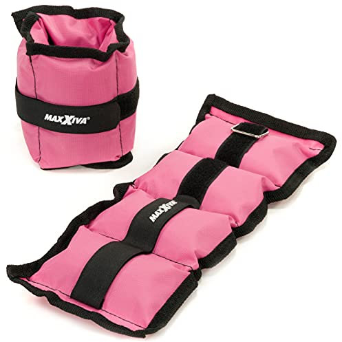 MAXXIVA Gewichtsmanschetten Laufgewichte Set Pink 2 x 1kg Füllung Eisensand Joggen Workout Lauftraining Armgewicht Beingewicht
