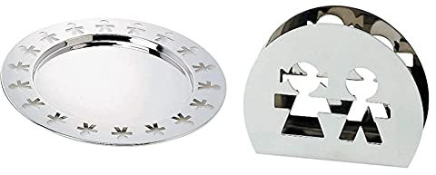 Alessi Girotondo AKKGT Vassoio Rotondo di Design in Acciaio Inox con Motivo Omini dei King-Kong & AKK51 Girotondo Portatovaglioli di Carta in Acciaio Inossidabile 18/10 Lucido