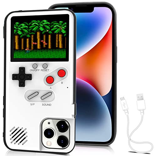 Kingchilla Gameboy Phone Case for iPhone 11, Game Phone Case, Retro Game Console, Protective Cover Self-Powered Case (White, iPhone 11)