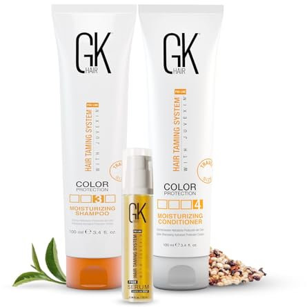 GK Hair Global Keratin Feuchtigkeitsspendendes Shampoo und Spülung, 100ml, mit Arganöl-Serum, 10ml, für trockenes, beschädigtes, repariertes und krauses Haar, sulfatfrei, parabenfrei