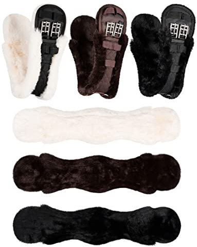 Equinate Sattelgurt Luke mit synthetischem Lammfell - anatomischer Kurzgurt Bauchgurt Dressurgurt 50 60 70 80cm Natur Braun Schwarz (80cm Natur)
