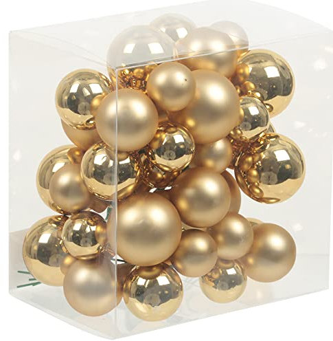 Bündel mit Glaskugeln an Draht (insg. 36 Weihnachtskugeln) - Weihnachtsdeko - Baumkugeln an Draht - Adventsdeko zum Stecken - Spiegelbeeren (Hellgold (matt+Glanz))
